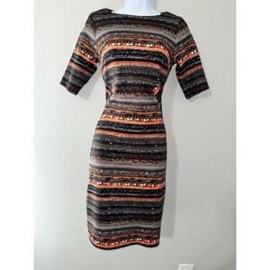 W by Worth Womens Size 0 Black Orange Striped Knit Career‎ Cocktail Dress
